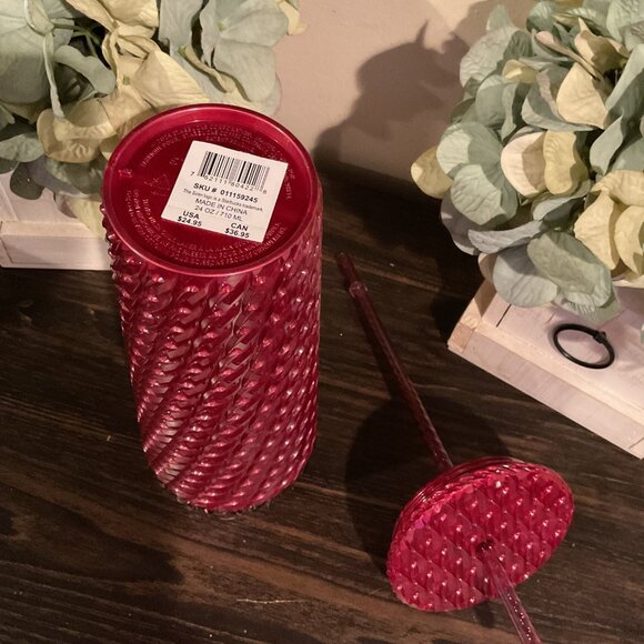 Starbucks Red Textured Reusable Tumbler With Lid & Straw 24 Oz Limited Edition - Picture 4 of 5